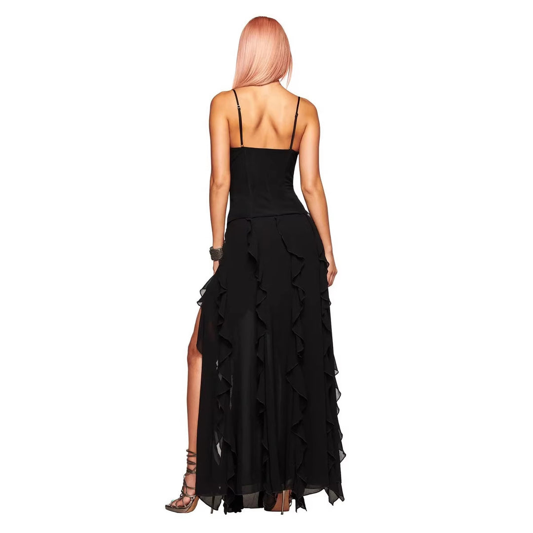Women's Elegant Wrap Dress with Ruffles and Lacing Details StylebySassy