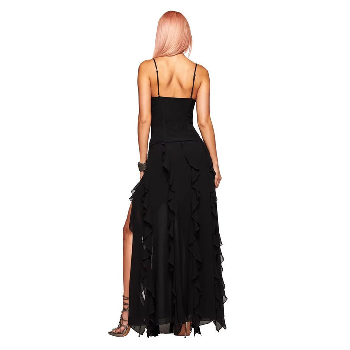 Women's Elegant Wrap Dress with Ruffles and Lacing Details StylebySassy