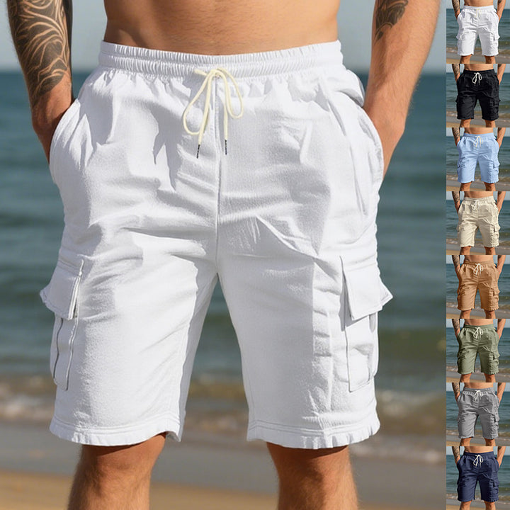 Men's travel and outdoor bermuda shorts with elastic drawstring waistband, security inner pocket and front flap pockets StylebySassy