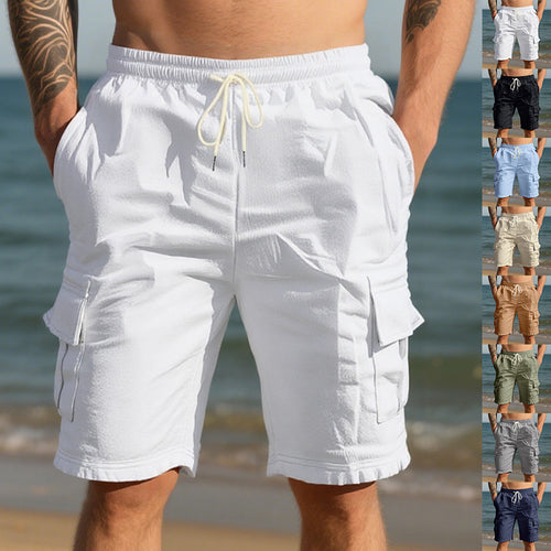 Men's travel and outdoor bermuda shorts with elastic drawstring waistband, security inner pocket and front flap pockets StylebySassy