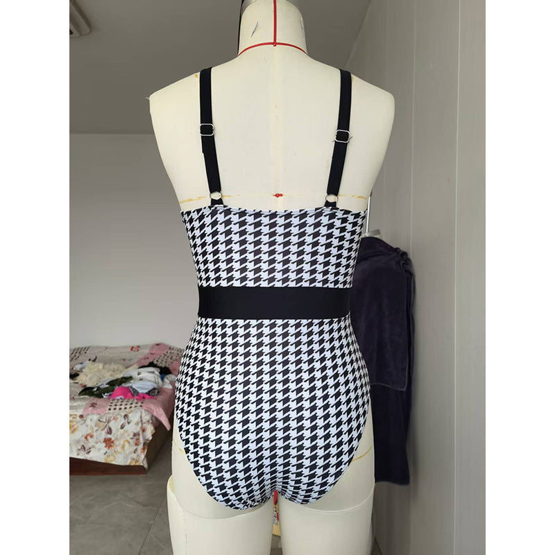 Women's one-piece swimsuit with stylish check pattern StylebySassy