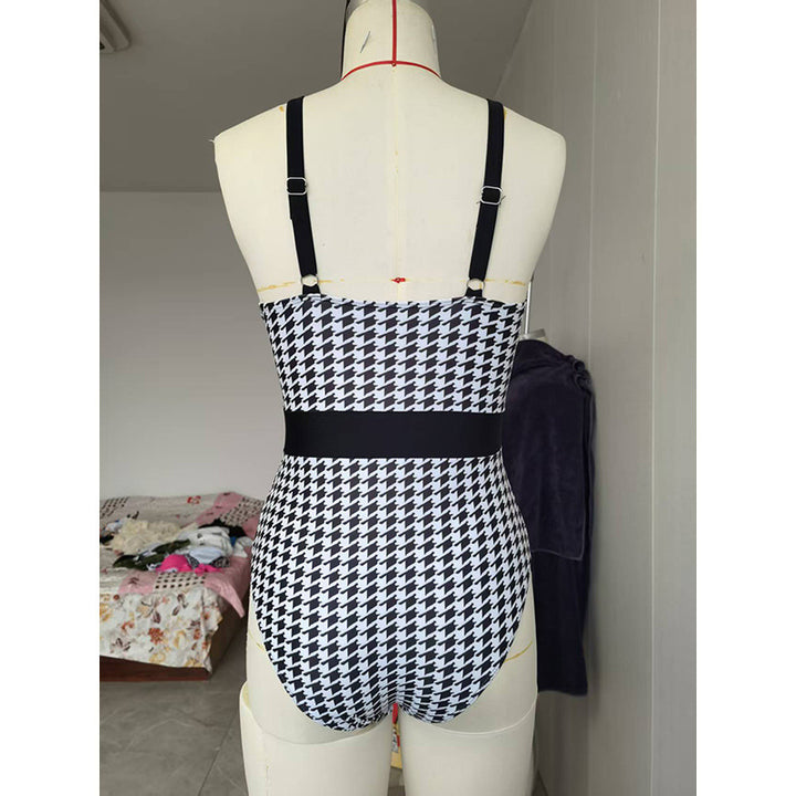 Women's one-piece swimsuit with stylish check pattern StylebySassy
