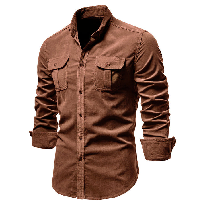 Men's long-sleeved cord shirt with applied breast pockets and Kent collar StylebySassy