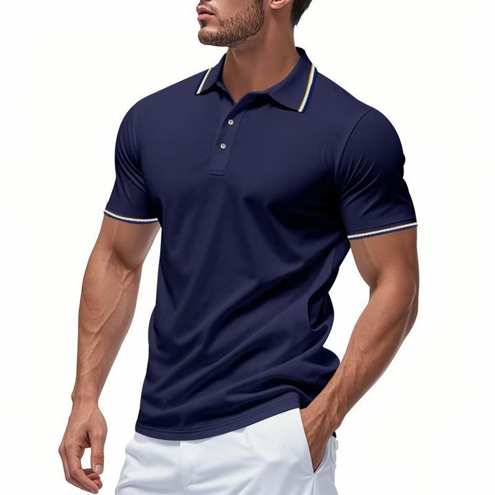 Men's classic polo shirt made of piqué with contrasting stripes at the collar StylebySassy