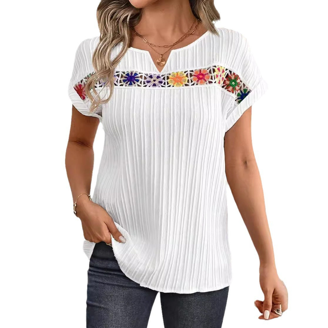 Women's cropped ribbed top with lace trim and V-slit StylebySassy