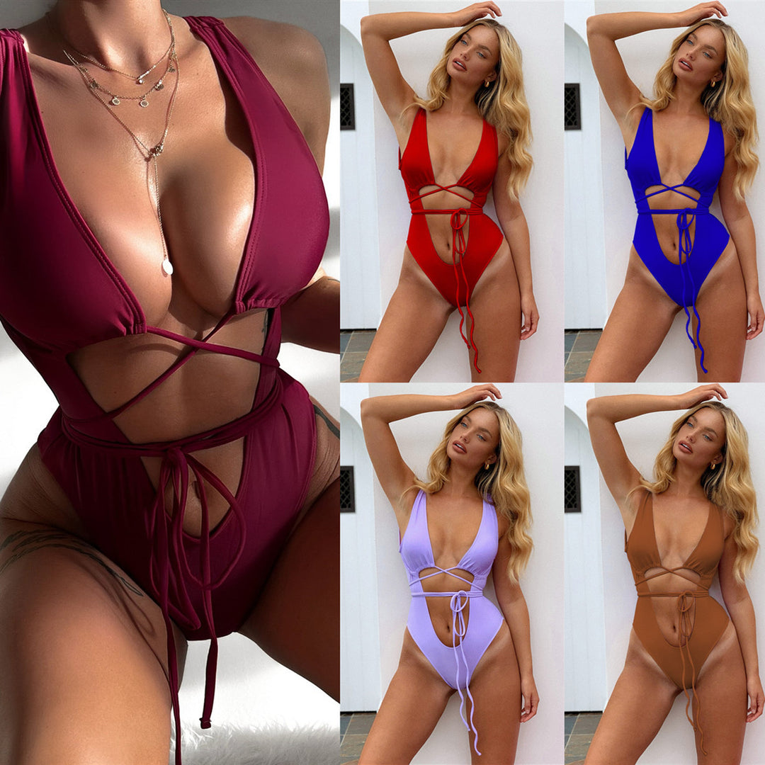 Women's One-Piece Swimsuit with Sexy Cut-Outs and Adjustable Tie Band StylebySassy