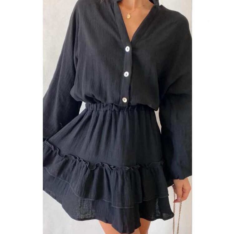 Women's Musselin Mini Tunic with elastic waist, button placket, and layered ruffle skirt StylebySassy