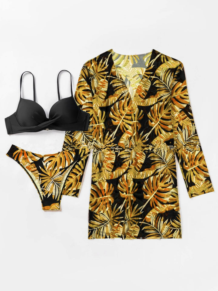 Women’s Bikini Set with Floral Patterns and Elegant Cover-Up StylebySassy