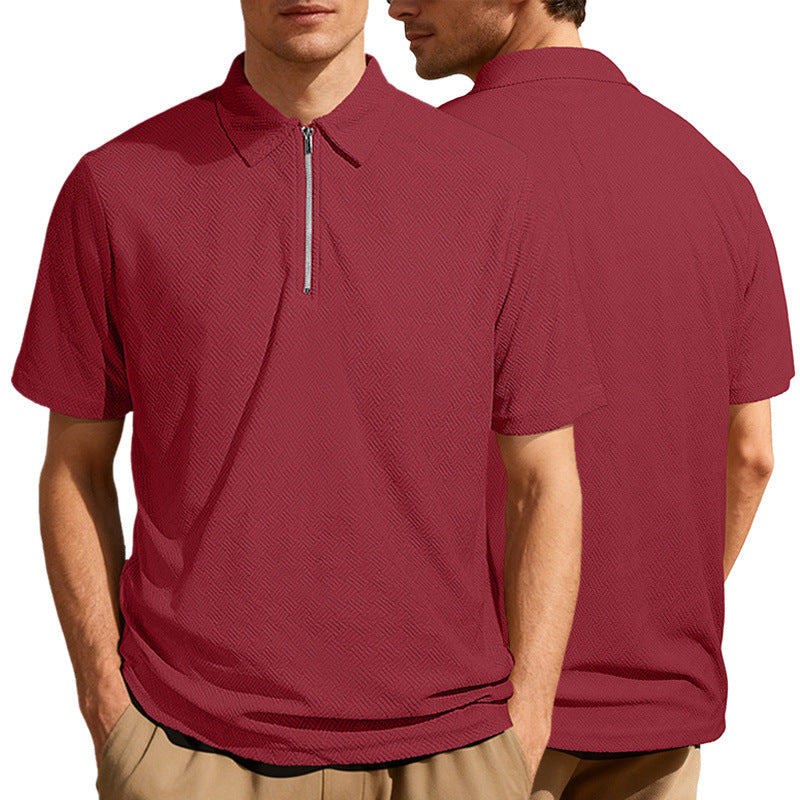 Men's slim fit half-zip polo with fine herringbone jacquard structure StylebySassy