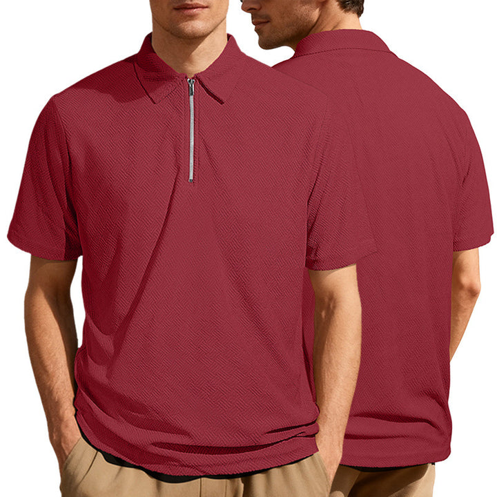 Men's slim fit half-zip polo with fine herringbone jacquard structure StylebySassy