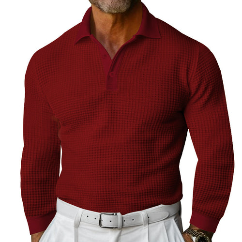Men's form-fitting long-sleeve polo shirt made of fine waffle fabric with a slim Milano collar and elastic hem StylebySassy
