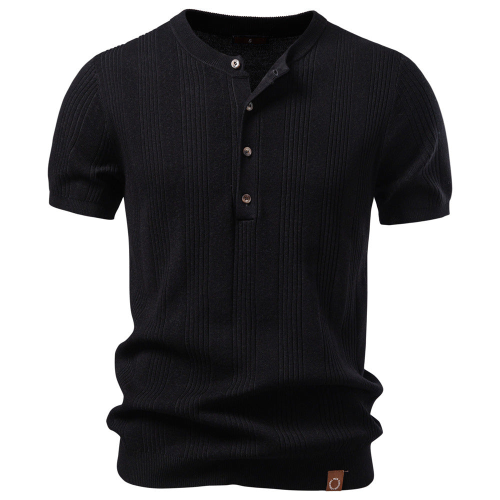 Men's short-sleeved fine knit henley with button placket StylebySassy