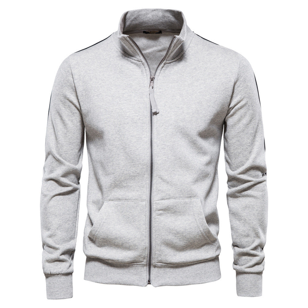 Men's sporty cotton sweatshirt jacket with stand-up collar and kangaroo pockets StylebySassy