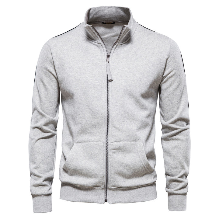 Men's sporty cotton sweatshirt jacket with stand-up collar and kangaroo pockets StylebySassy