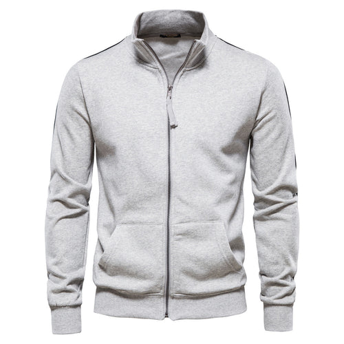Men's sporty cotton sweatshirt jacket with stand-up collar and kangaroo pockets StylebySassy