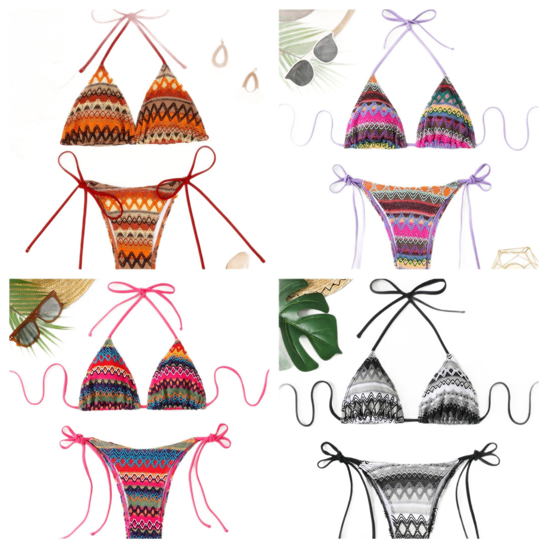 Women's Triangle Bikini with Cheerful Pattern and Adjustable Straps StylebySassy