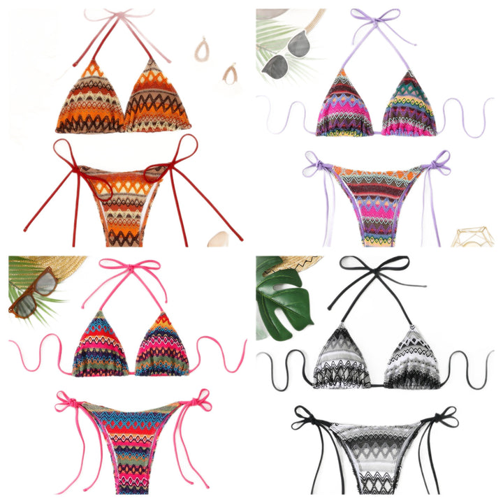 Women's Triangle Bikini with Cheerful Pattern and Adjustable Straps StylebySassy