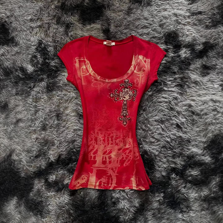 Women's fashionable T-shirt with unique cross design StylebySassy