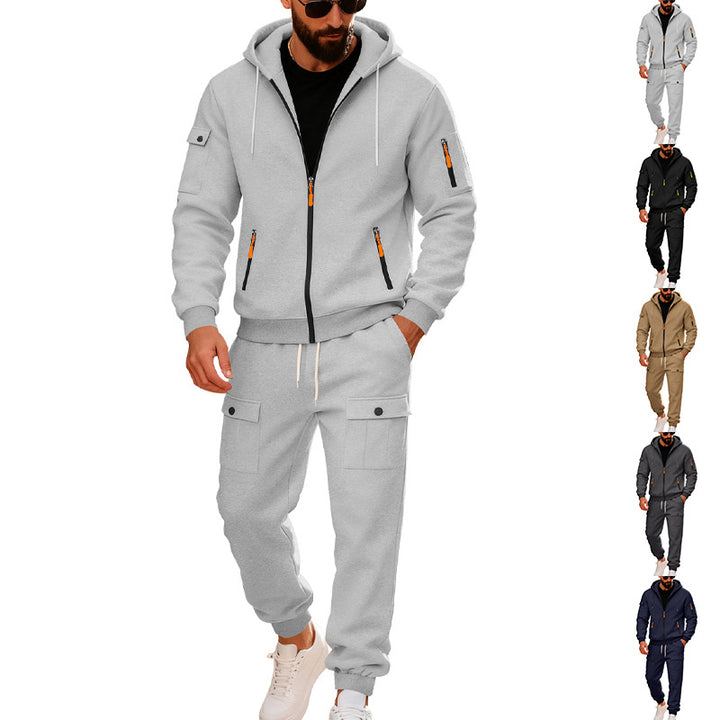 Men's urban hooded tracksuit made of cotton blend with cargo pockets and functional zippers StylebySassy
