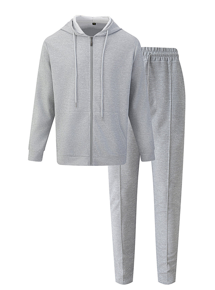 Men's waffle texture tracksuit with hooded zip jacket and tapered jogging pants StylebySassy