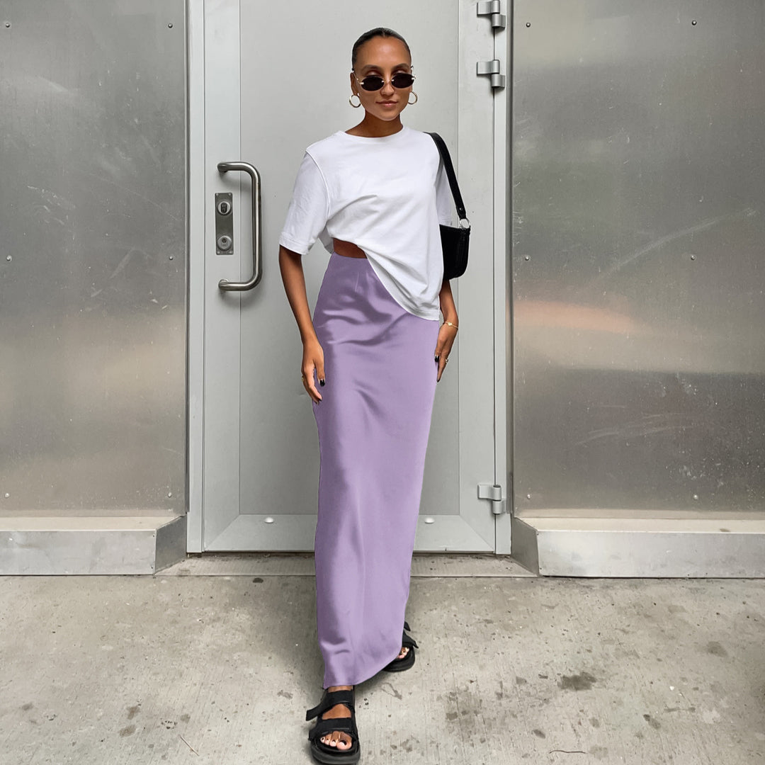 Ladies Long Satin Skirt with High Slit StylebySassy