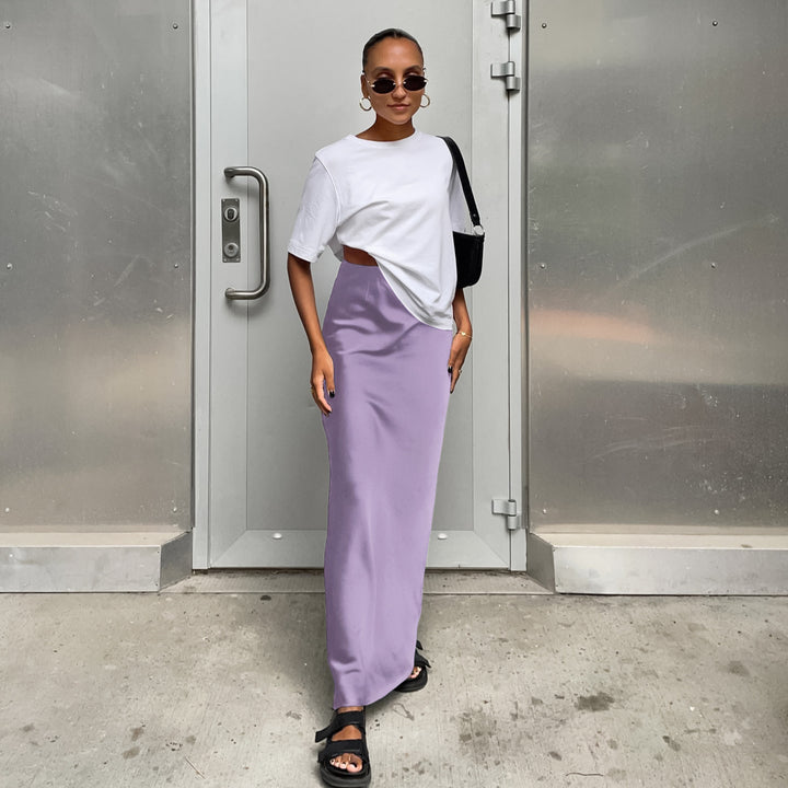 Ladies Long Satin Skirt with High Slit StylebySassy