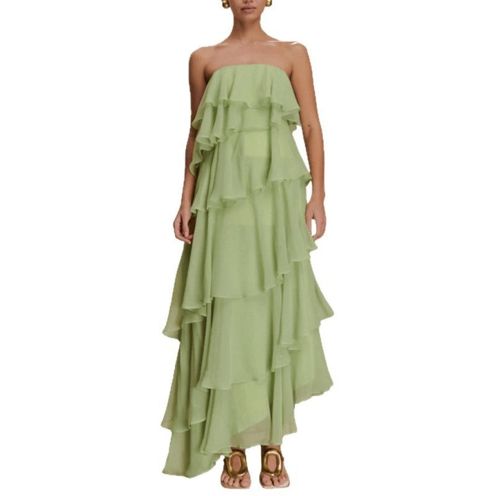 Women Long Ruffle Summer Dress with Gathered Details StylebySassy