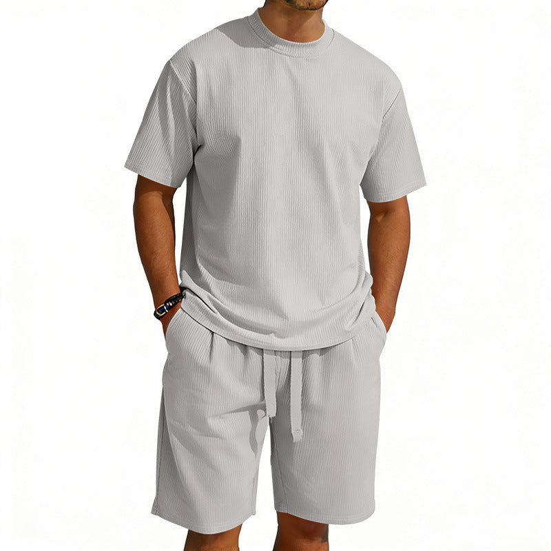 Men's short-sleeve shirt and Bermuda combination made of ribbed jersey with elastic drawstring waistband StylebySassy