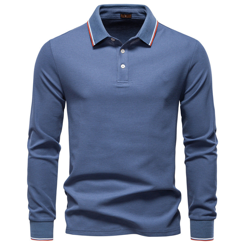 Men's tailored long-sleeve polo made of fine cotton pique with concealed button placket and ribbed cuffs StylebySassy