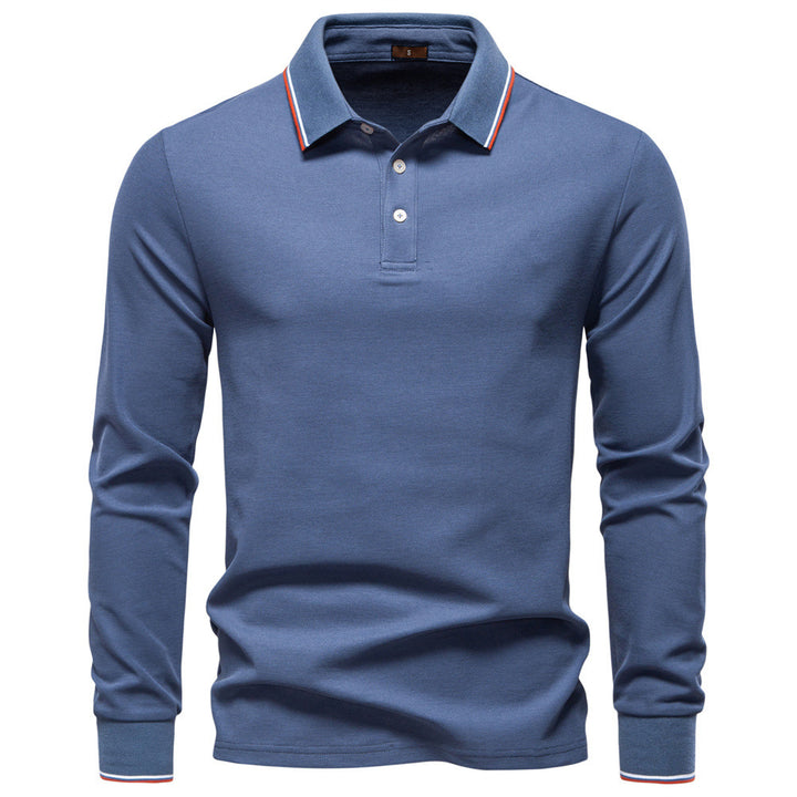 Men's tailored long-sleeve polo made of fine cotton pique with concealed button placket and ribbed cuffs StylebySassy