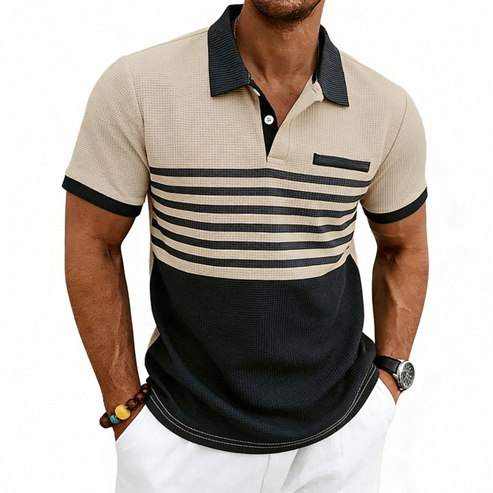Men's Jacquard Polo with Block Stripes, Chest Cover and Cotton Mix StylebySassy