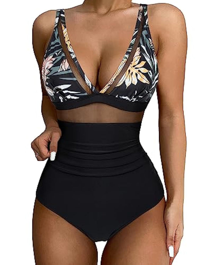 Women High-Cut Swimsuit with Transparent Inserts StylebySassy