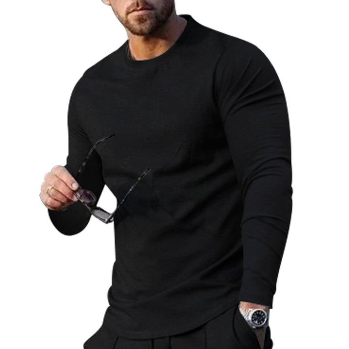 Men's narrow cut long sleeve shirt with round neckline elastic cotton stretch and extended hem StylebySassy