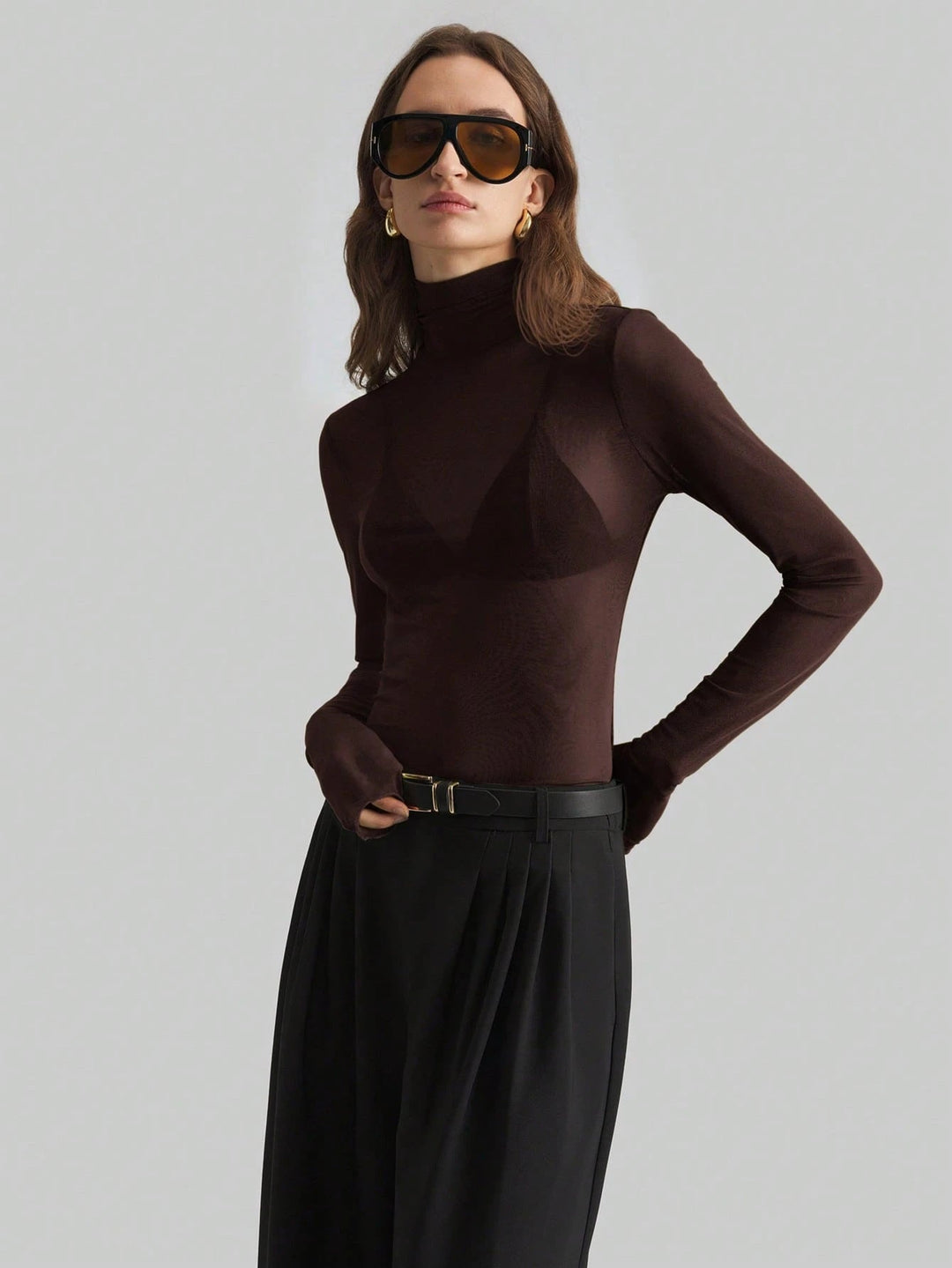 Women's Transparent Turtleneck Blouse with Body-Shaping Cut StylebySassy