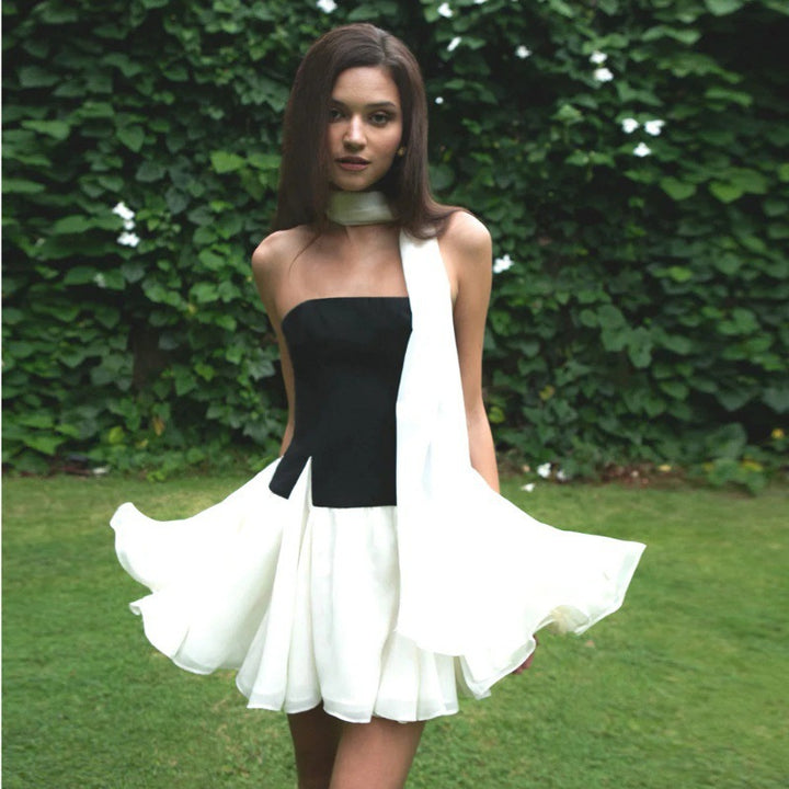 Ladies Charming Haute Couture Mini Dress with Asymmetrical Design StylebySassy