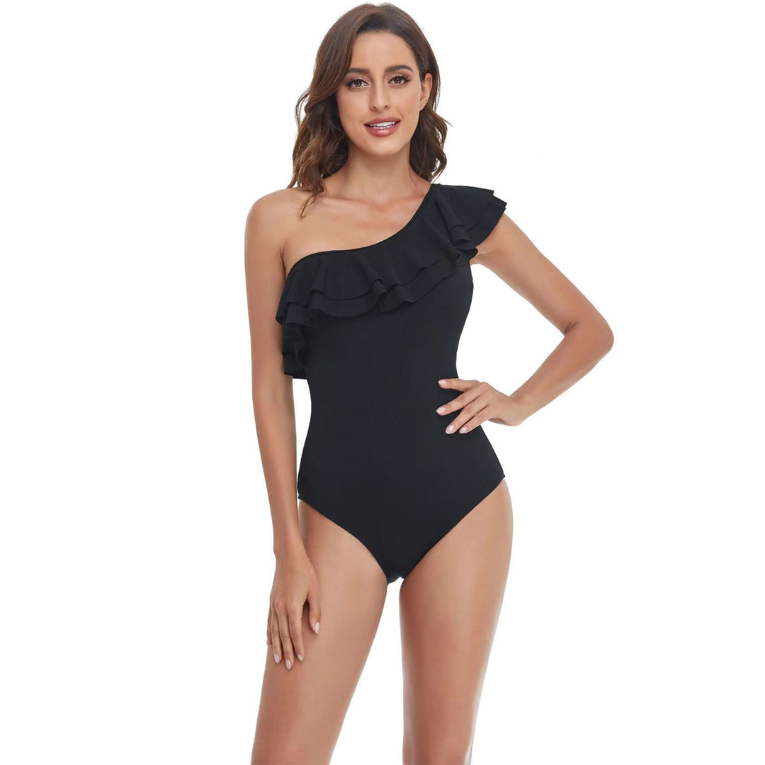 Women's One-Piece Swimsuit with Asymmetric Ruffle Design StylebySassy