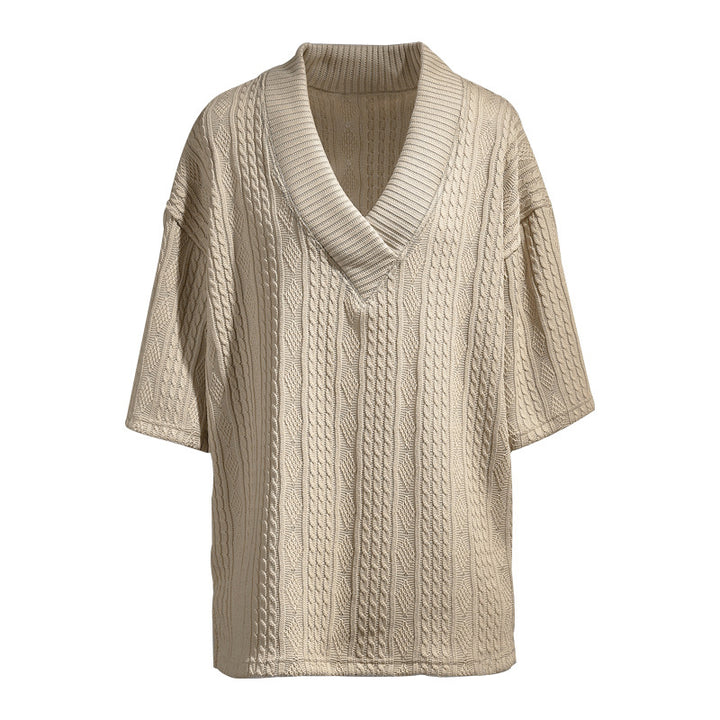 Ladies knit pullover with shawl collar and cable pattern StylebySassy