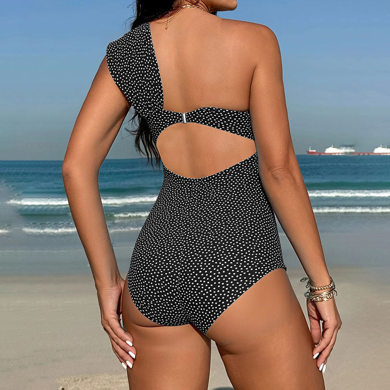 Women's One-Piece Swimsuit with Asymmetrical Cut and Ruffle Detail StylebySassy
