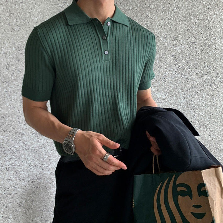 Men's narrow-cut ribbed polo shirt made of fine knit with short sleeves and polo collar StylebySassy