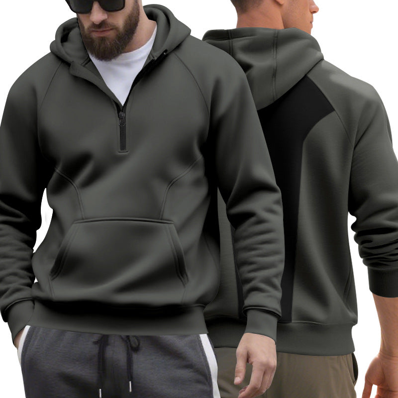 Men's half-zip hoodie in a minimalist softshell look with kangaroo pocket and raglan sleeves StylebySassy