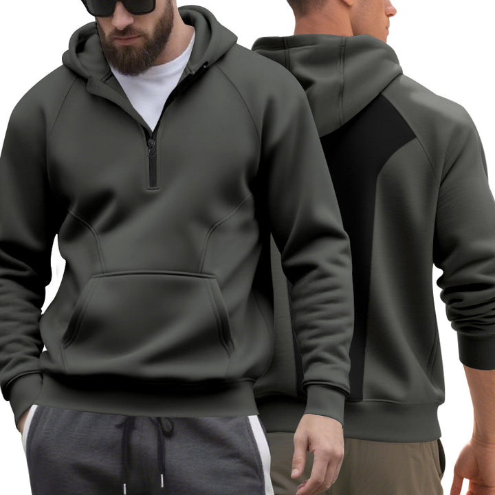 Men's half-zip hoodie in a minimalist softshell look with kangaroo pocket and raglan sleeves StylebySassy