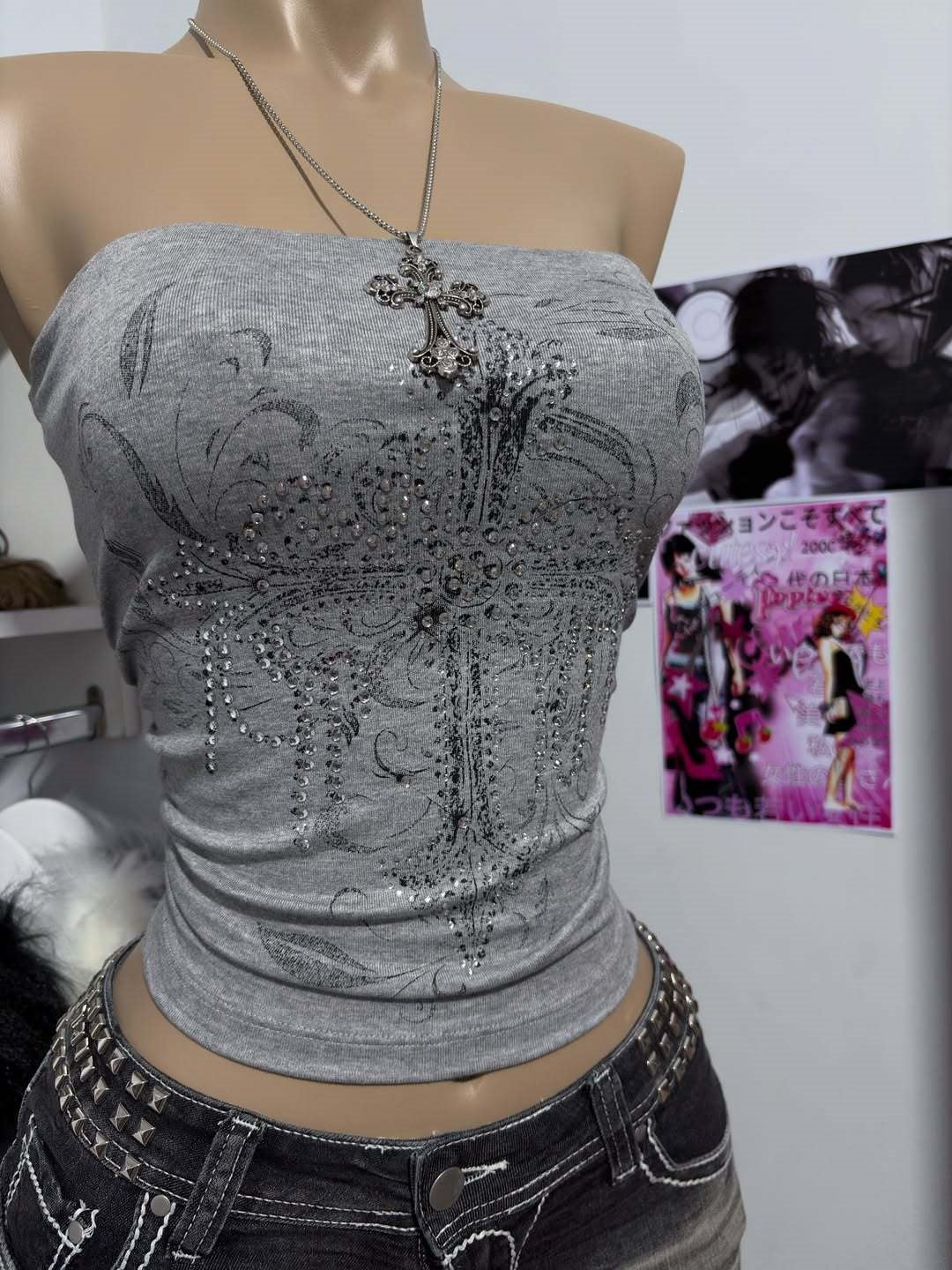 Women off-shoulder top with elegant rhinestone decoration StylebySassy