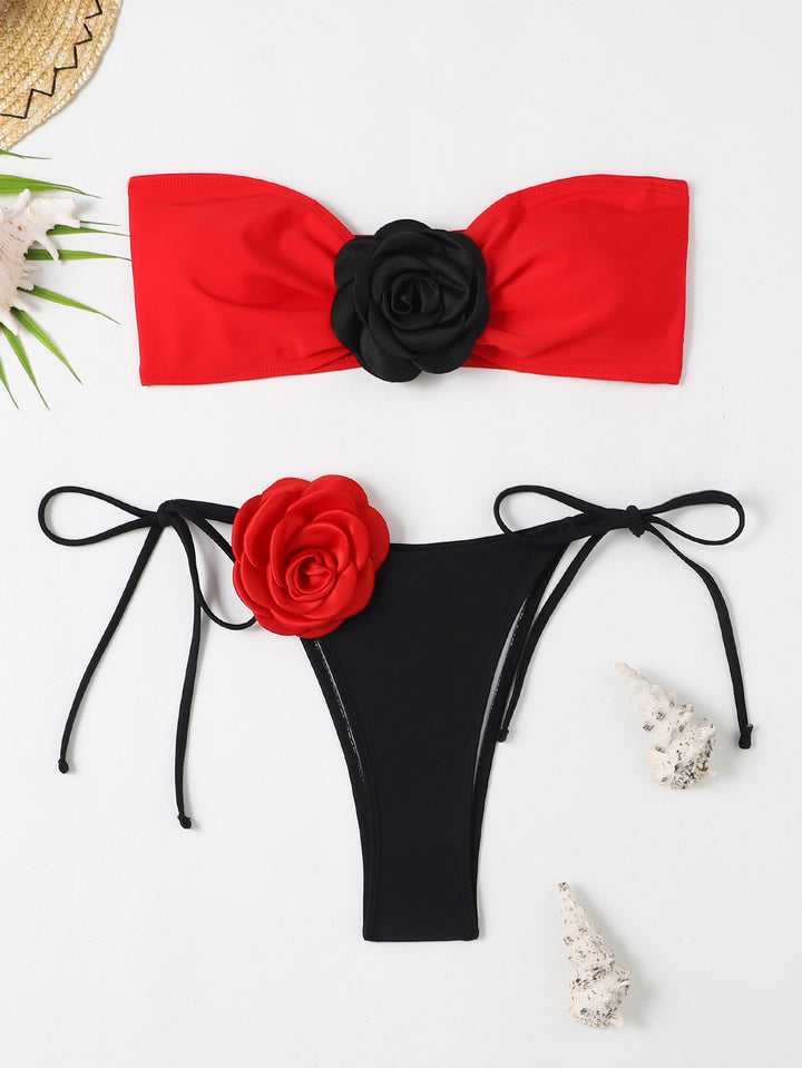 Women's Bandeau Bikini with Floral Application StylebySassy