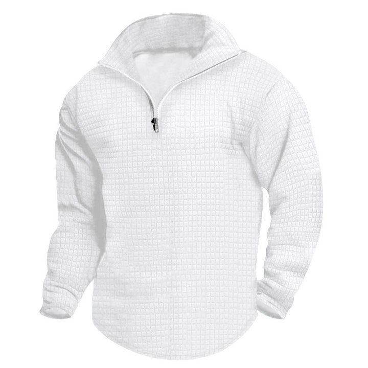 Men's padded thermal half-zip with waffle texture, brushed lining, and rounded hem StylebySassy