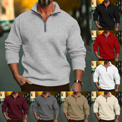 Men's casual sweatshirt with zip stand-up collar and soft brushed fleece inside StylebySassy