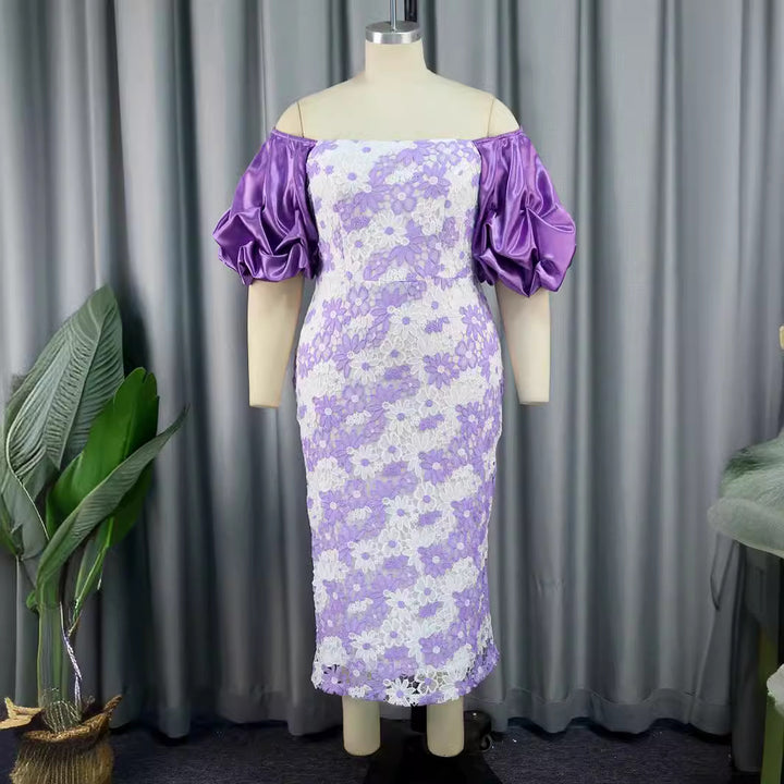 Women's Elegant Lace Dress with Voluminous Puff Sleeves StylebySassy