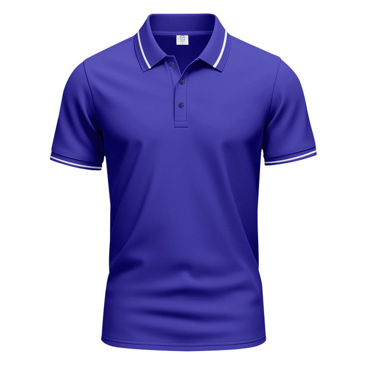 Men's breathable interlock polo shirt with contrast tipping, short button placket and slim silhouette StylebySassy