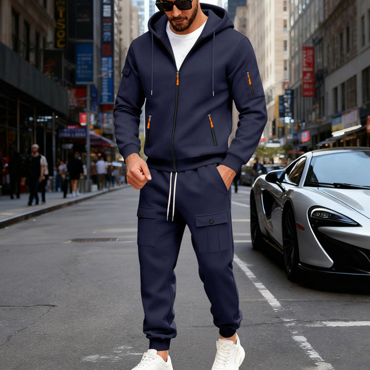 Men's urban hooded tracksuit made of cotton blend with cargo pockets and functional zippers StylebySassy
