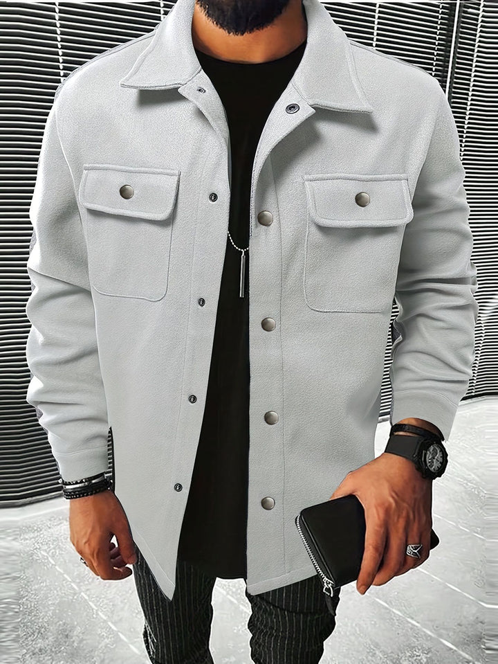 Men's shirt jacket made of wool blend with snap buttons and patch pockets StylebySassy
