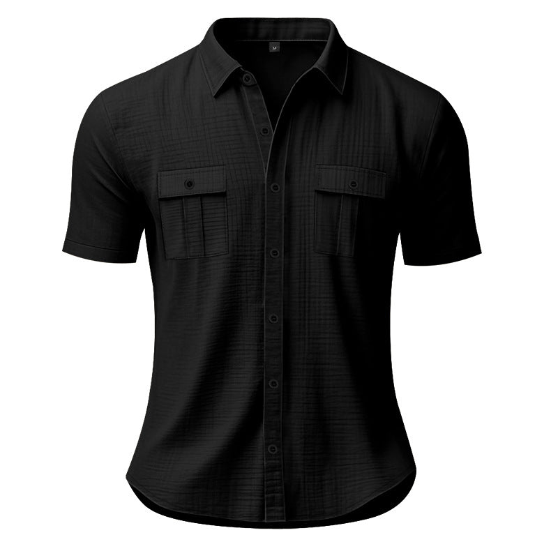 Men's Nan Lightweight Structured Short Sleeve Shirt with Chest Flaps and Full Button Placket StylebySassy